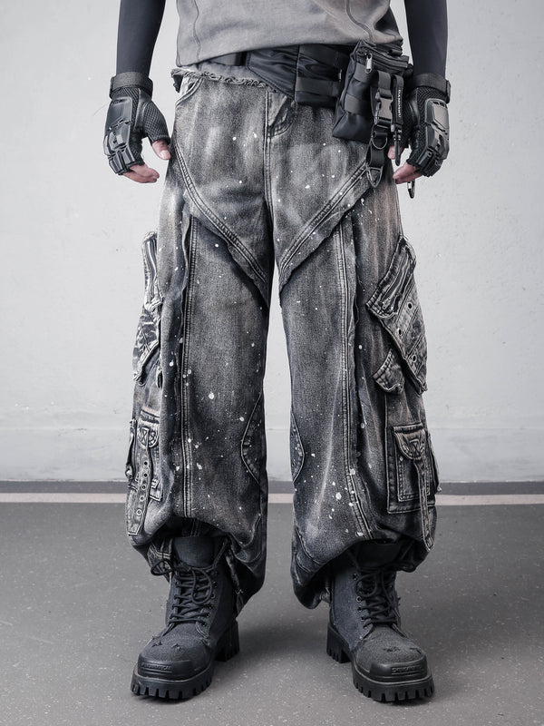 Vintage Splatter Workwear Wide-Leg Jeans