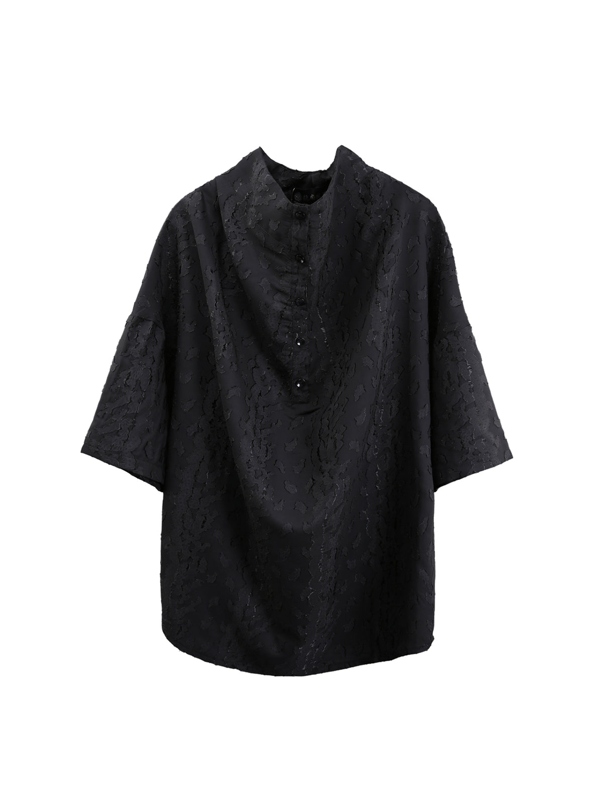 Dark Jacquard Stand-Collar Tee