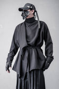 American High Street Dark Style Asymmetric Draped Loose Fit Long Sleeve Top