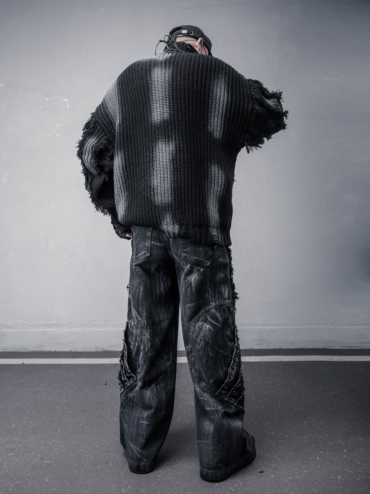 Deconstructed Two-Tone Raw Hem Jeans