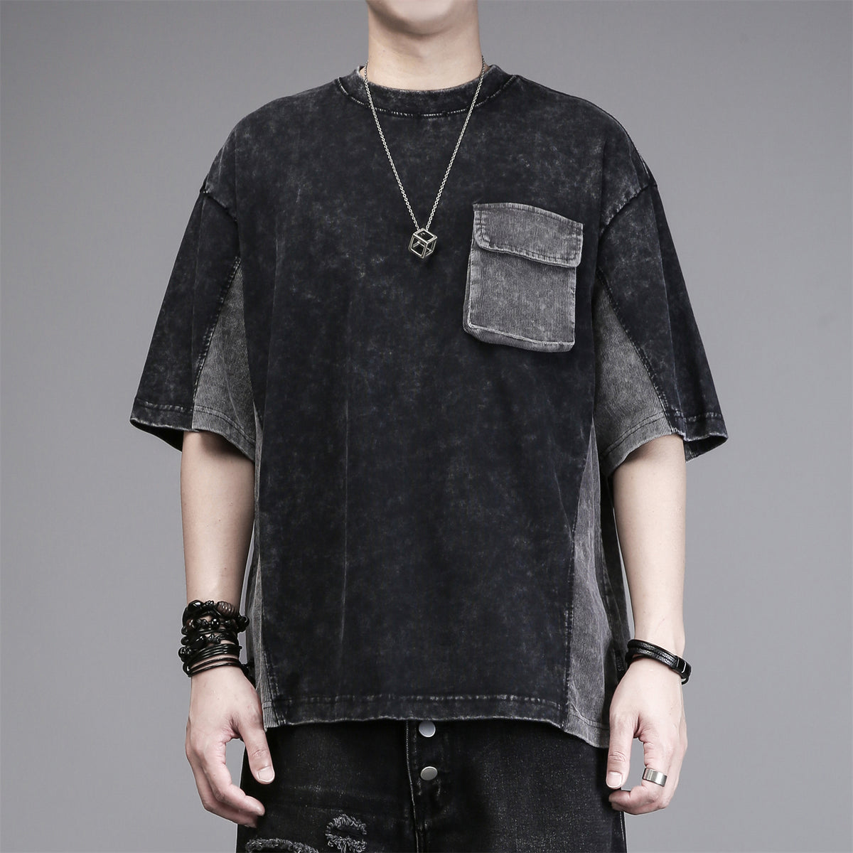 Corduroy-Panel Techwear Tee
