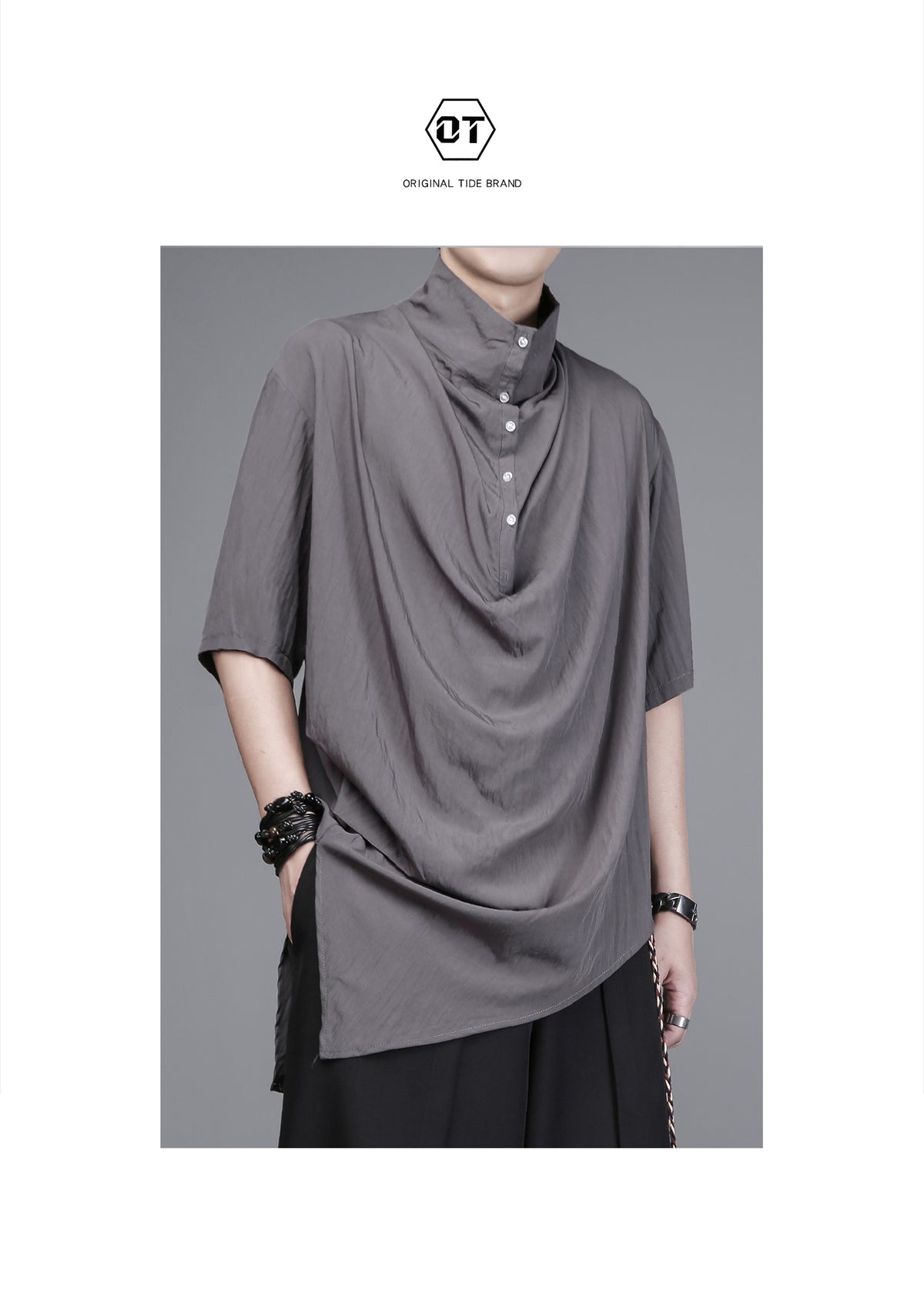 Yamamoto Stand-Collar Pleated Shirt