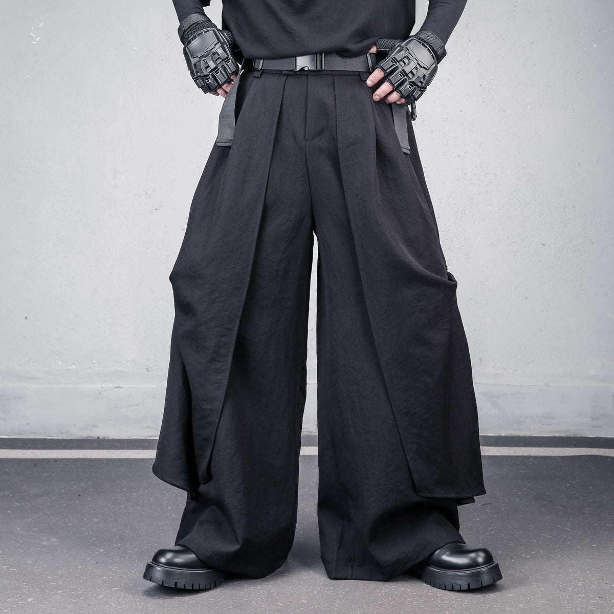 Dark Drawstring Wide-Leg Culotte Trousers