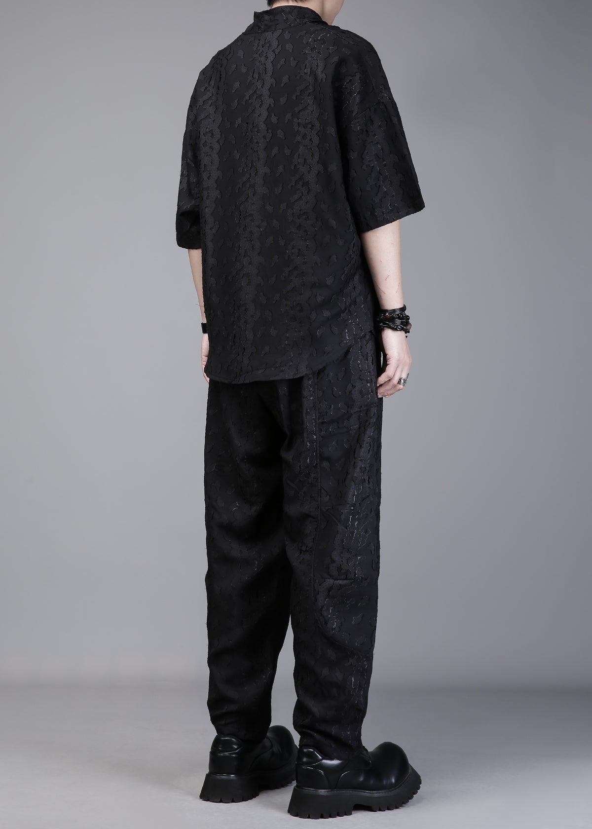 Dark Jacquard Stand-Collar Tee