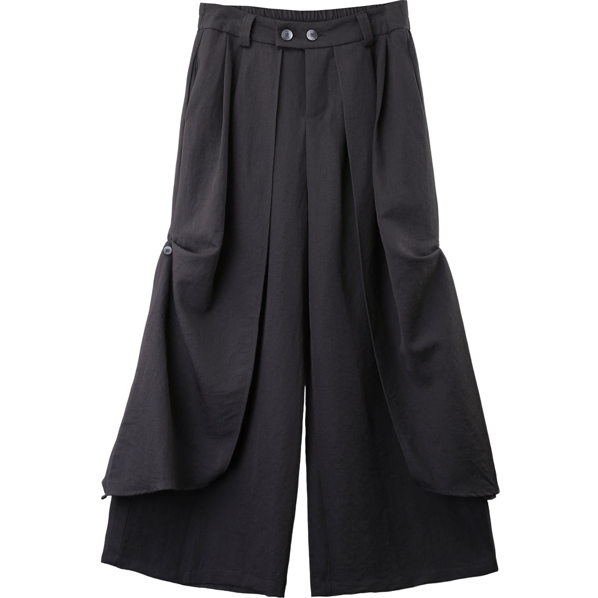 Dark Drawstring Wide-Leg Culotte Trousers