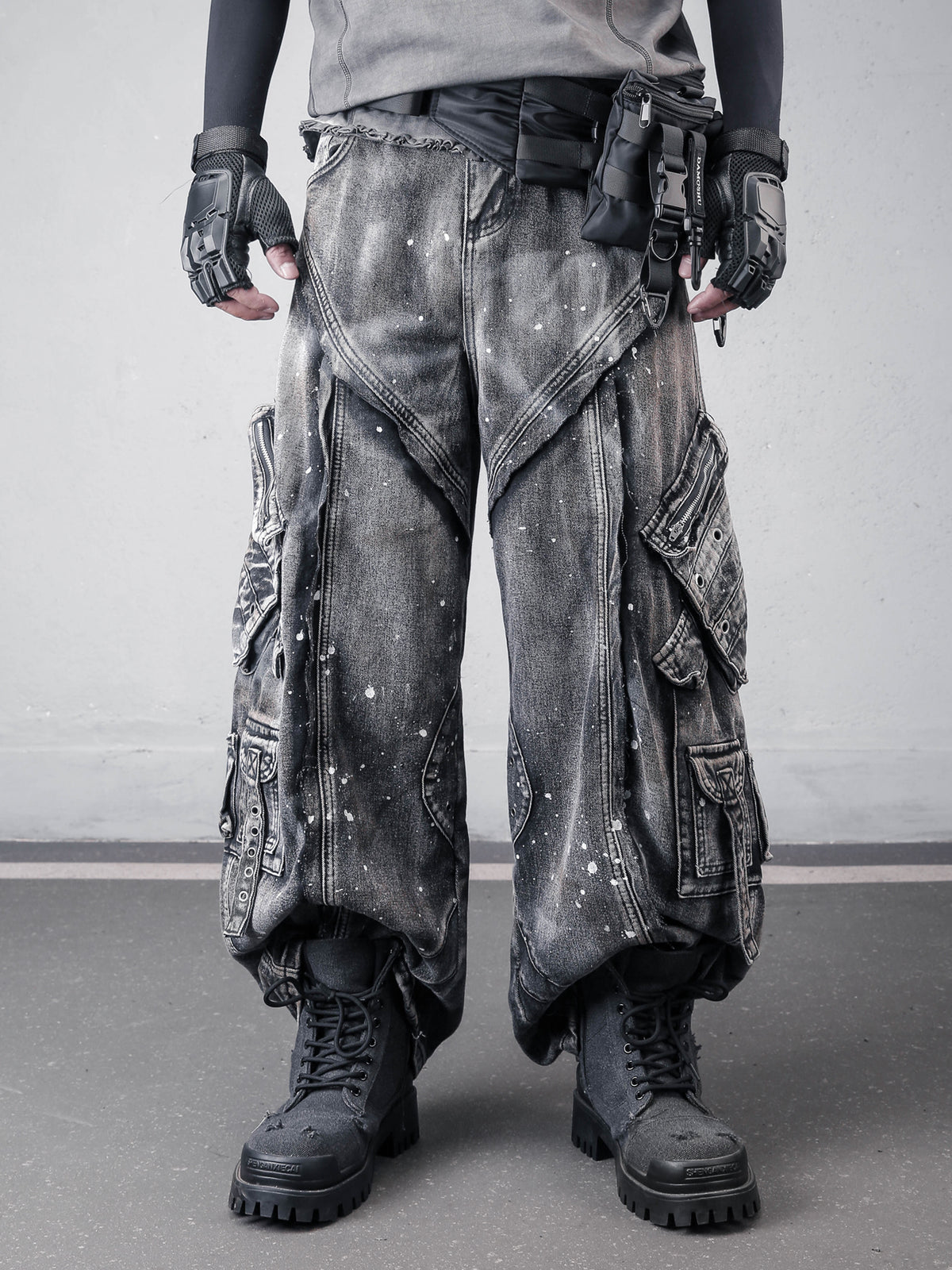 Vintage Splatter Workwear Wide-Leg Jeans