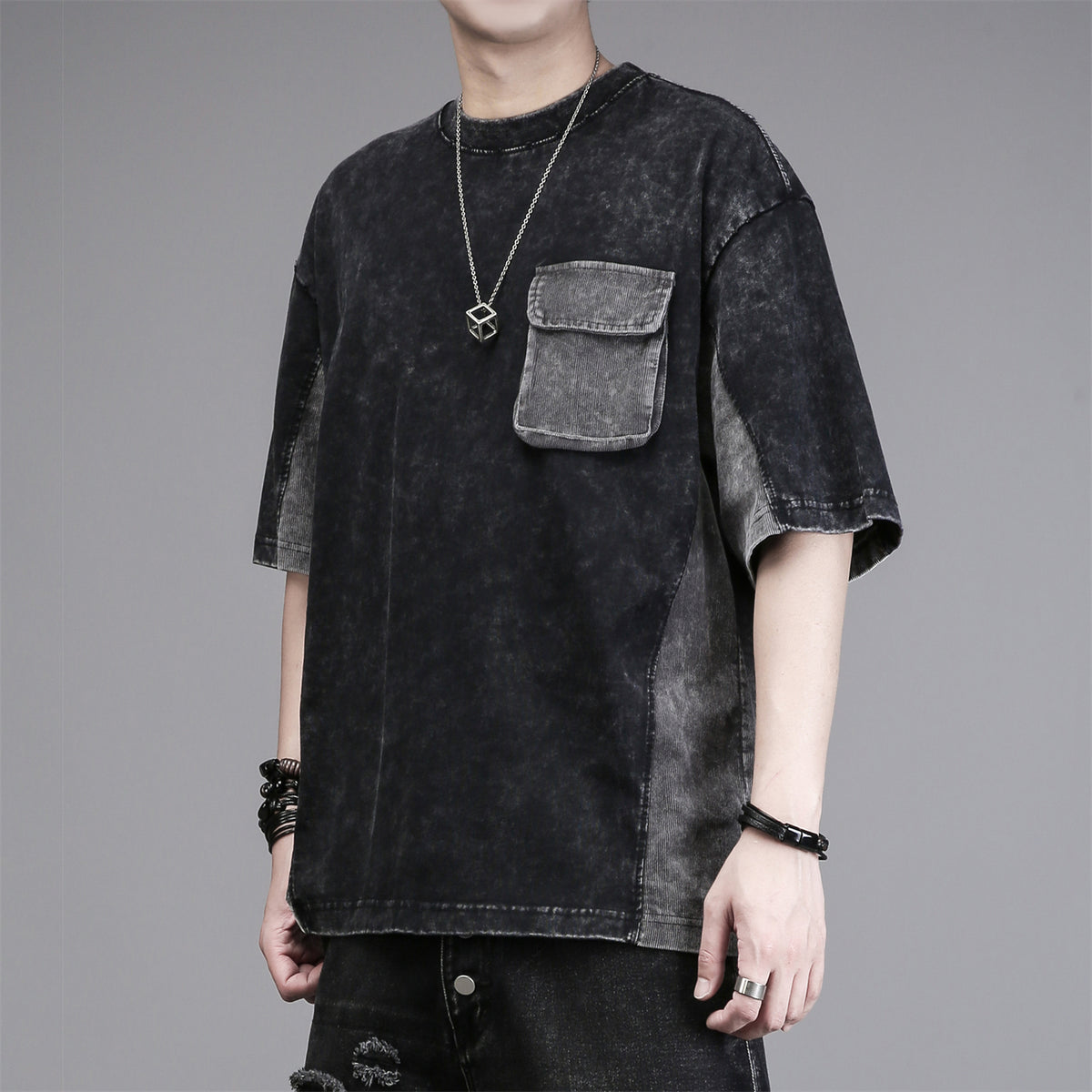 Corduroy-Panel Techwear Tee