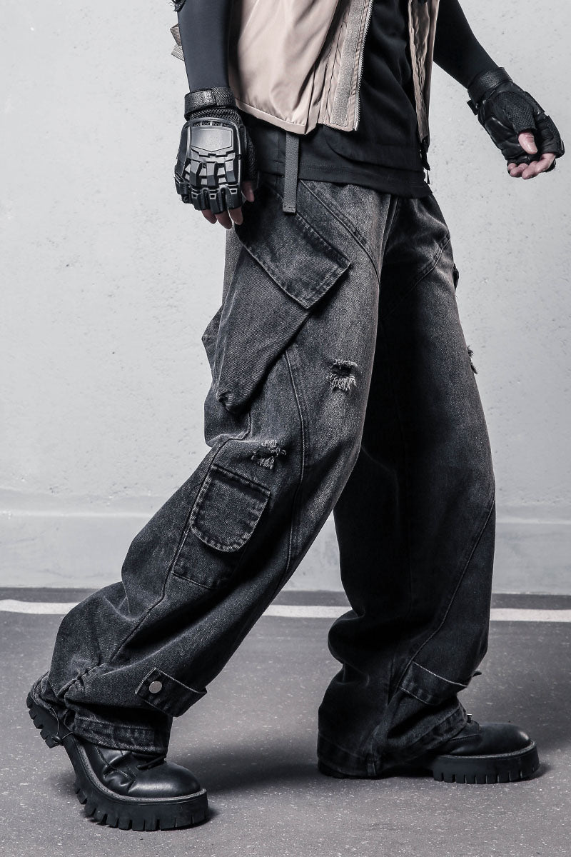 Distressed Cargo Baggy Jeans