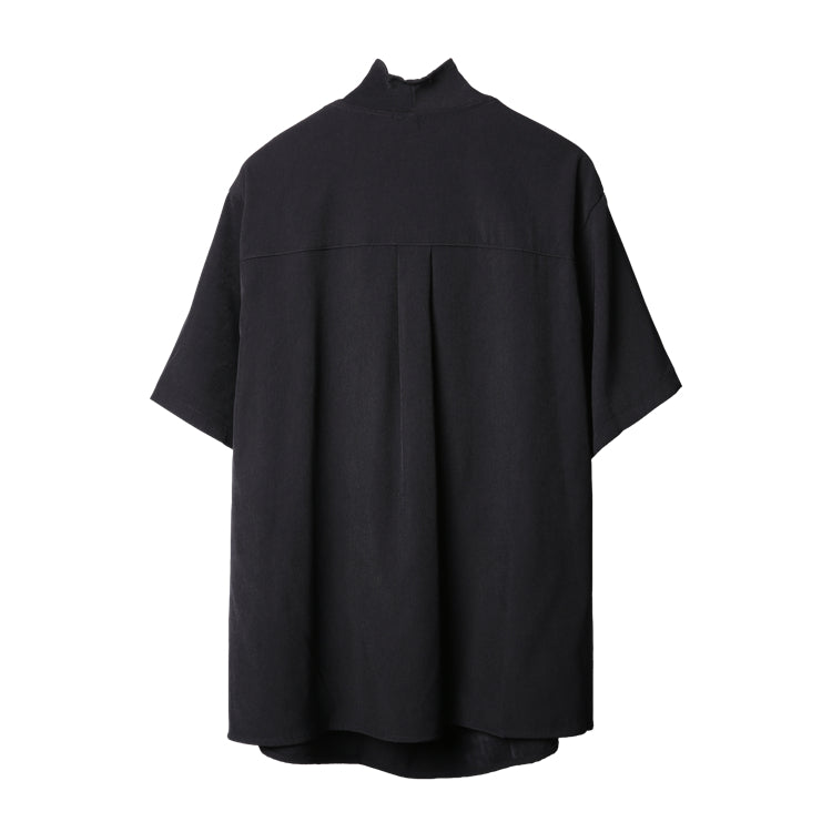 Dark Draped High-Collar Asymmetric Tee