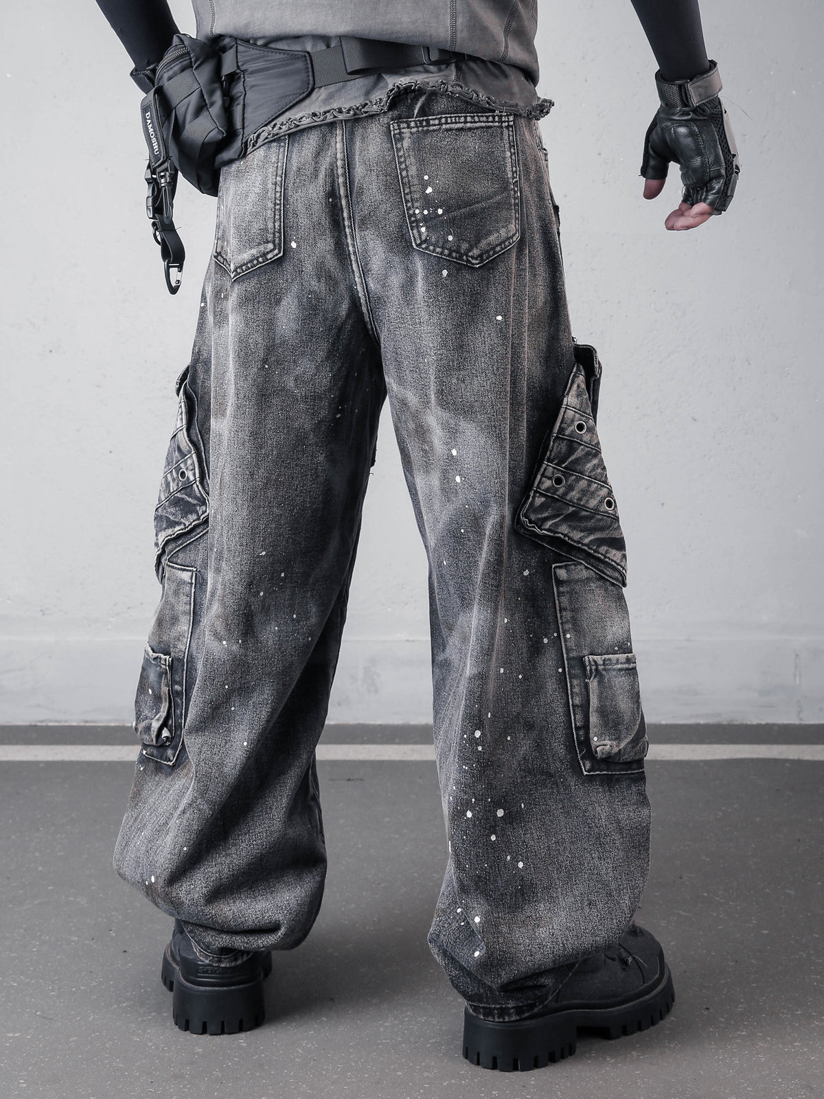 Vintage Splatter Workwear Wide-Leg Jeans