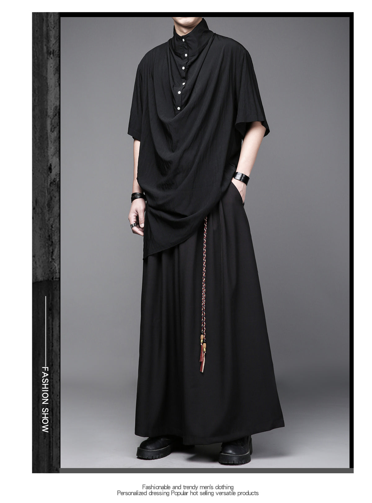 Yamamoto Stand-Collar Pleated Shirt
