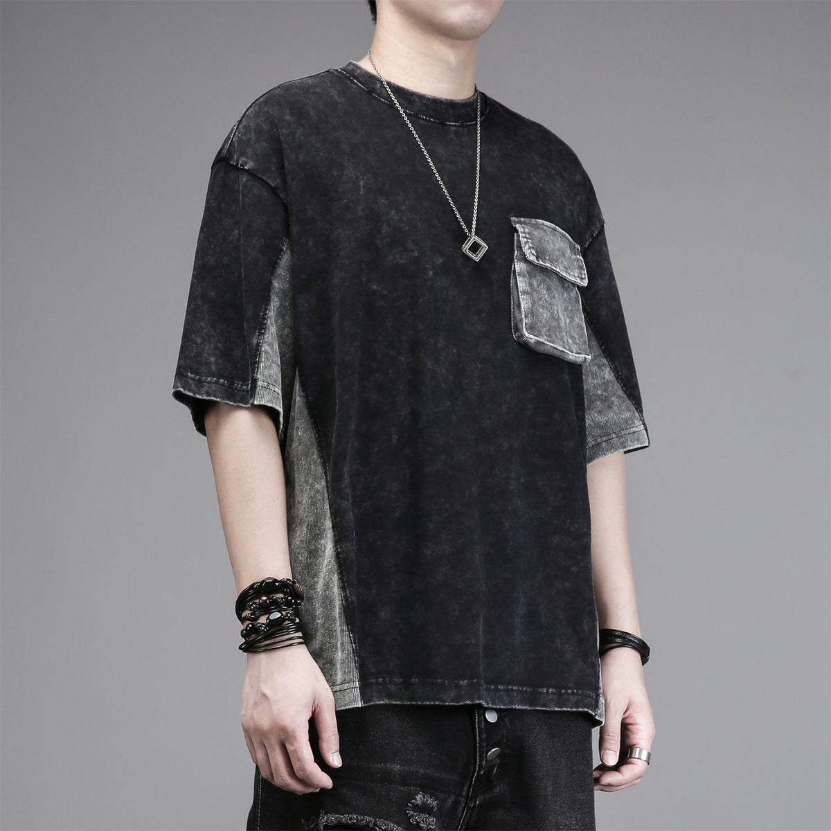 Corduroy-Panel Techwear Tee