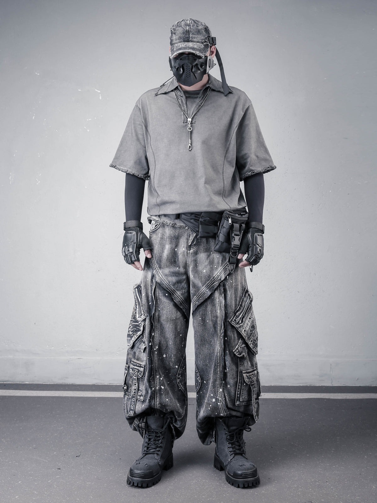 Vintage Splatter Workwear Wide-Leg Jeans