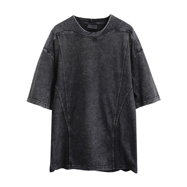 Washed distressed patchwork tee