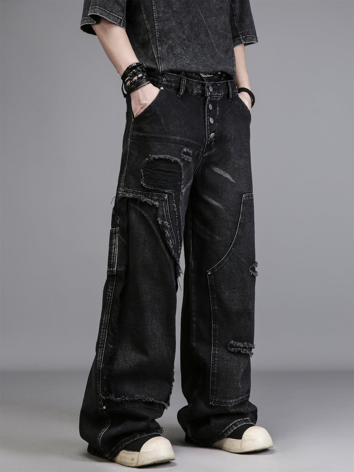 Washed Black Wide-Leg Jeans