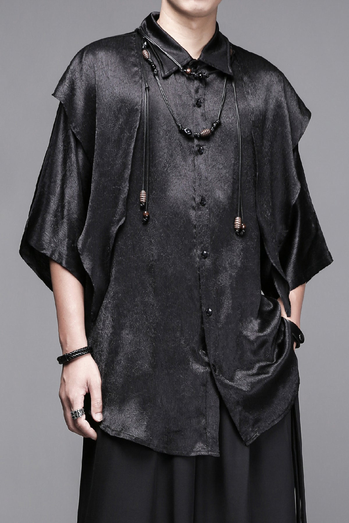 New-Chinese Draped Half-Sleeve Shirt