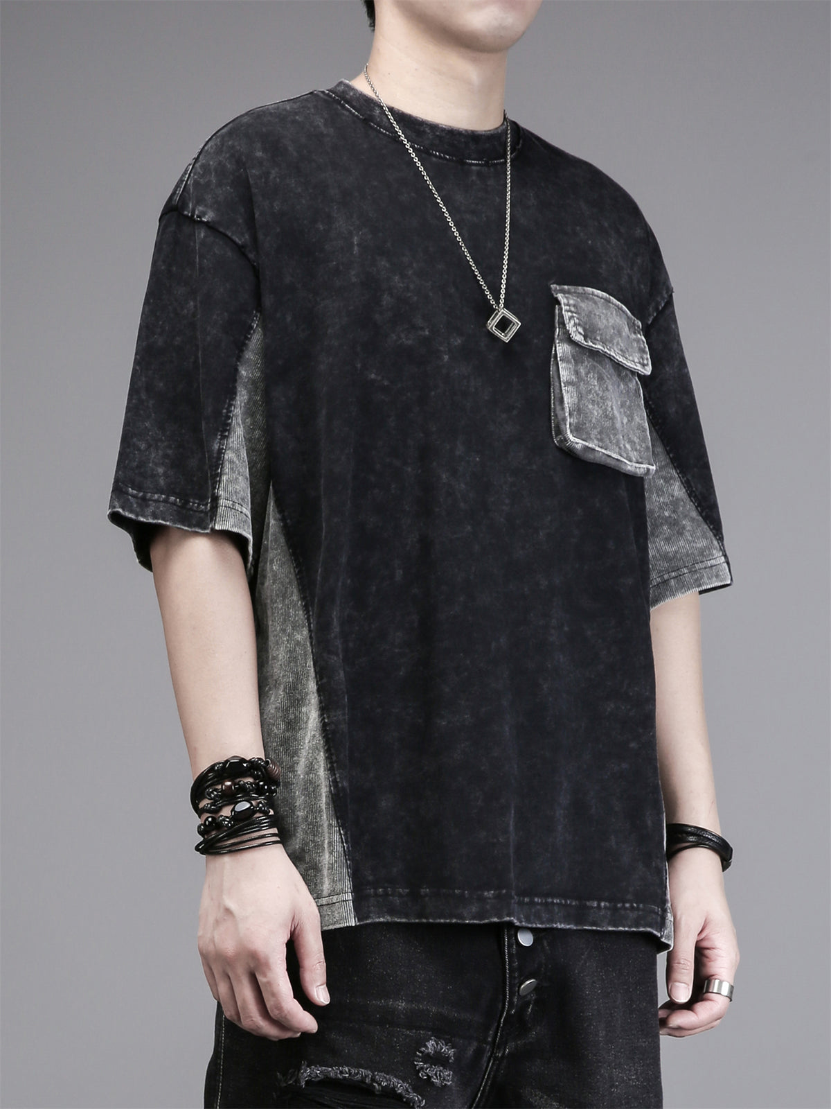 Corduroy-Panel Techwear Tee
