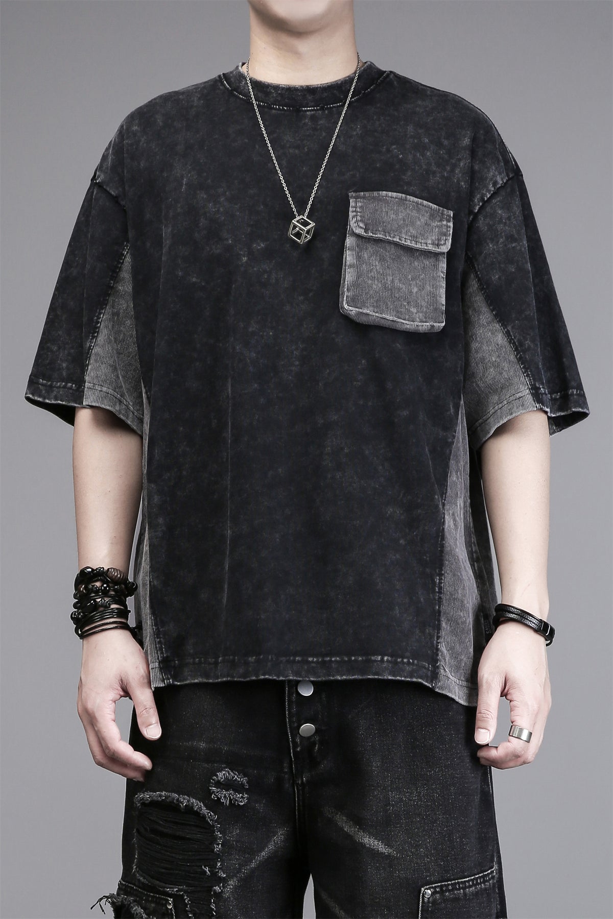 Corduroy-Panel Techwear Tee