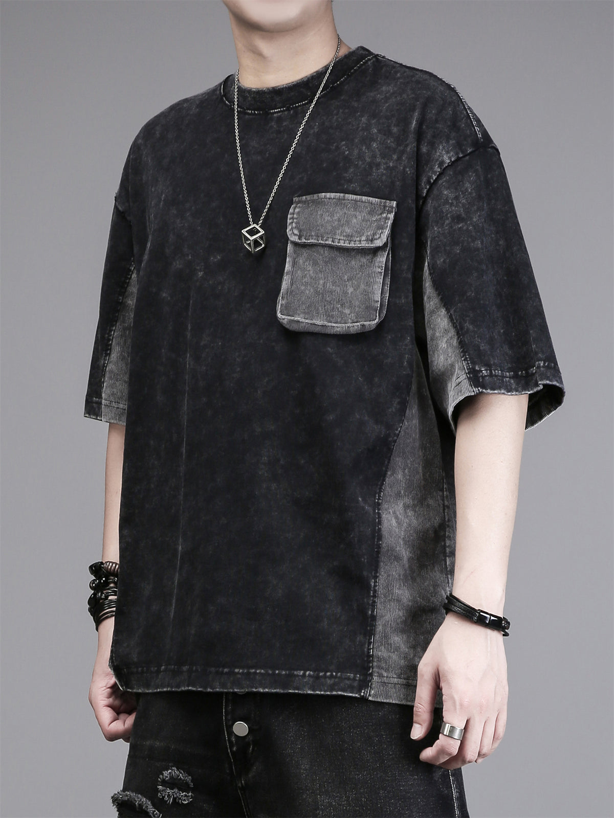Corduroy-Panel Techwear Tee